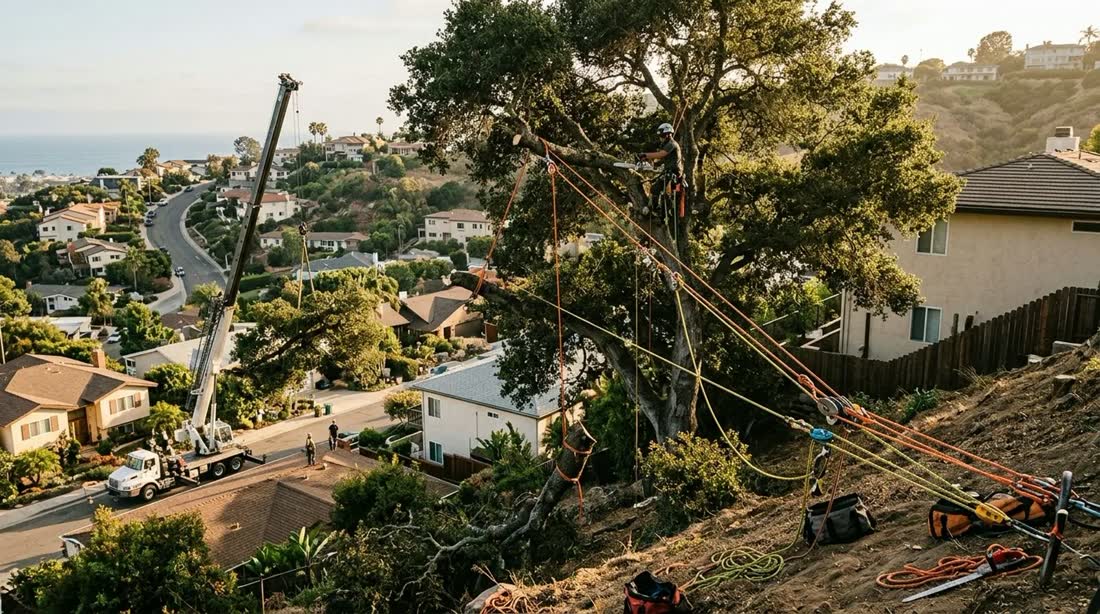 Large tree removal in progress, Escondido residential property